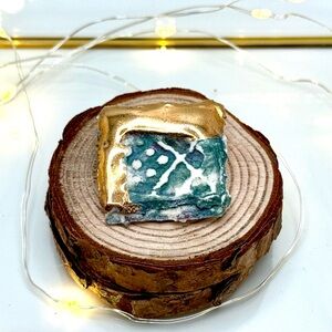 Ceramic Brooch – Abstract Glaze, Signed Simoneau